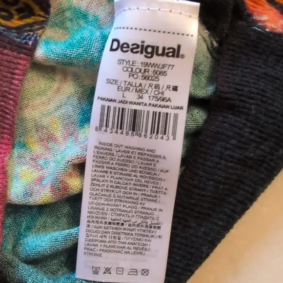 Desigual Cashmere Sweater “Michelle" Multicolor V-neck Long Sleeve Size L - Picture 6 of 13